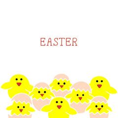 Bright illustration with chickens on a white background. Postcard. Easter.