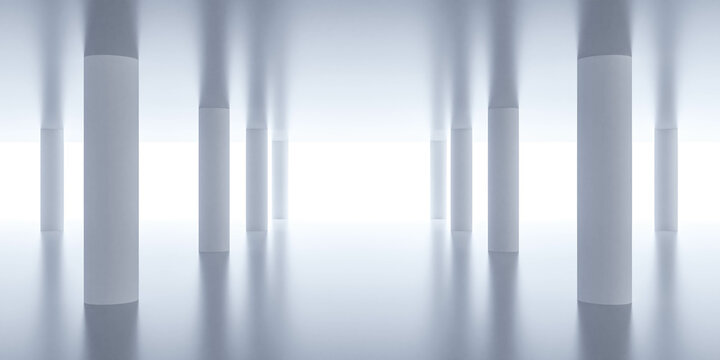 A Group of White Columns in a Room 3d render illustration