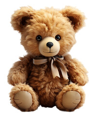 Adorable cute brown teddy bear, cutout design isolated on transparent background, generative ai