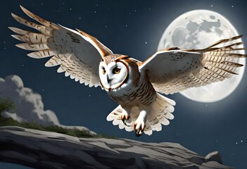 flying owl  by full moon