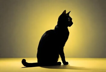 silhouette of cat sitting in front of yellow background
