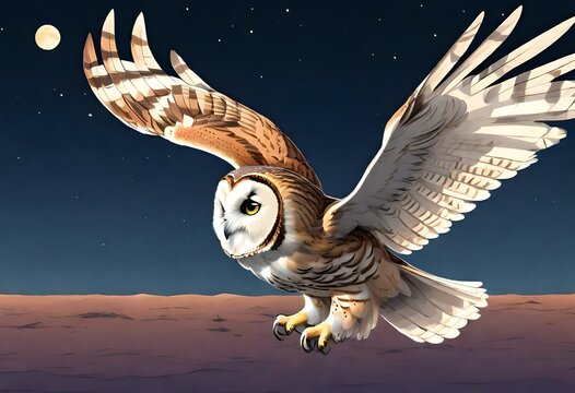 flying owl  by full moon