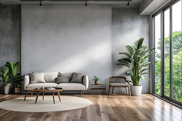 Interior design and Modern living room and dining room and empty wall background.