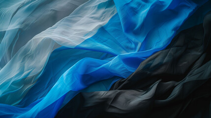 Estonia Flag for olympic games, elegant wavy flowing silk fabric texture depicting luxury and fluidity. - obrazy, fototapety, plakaty
