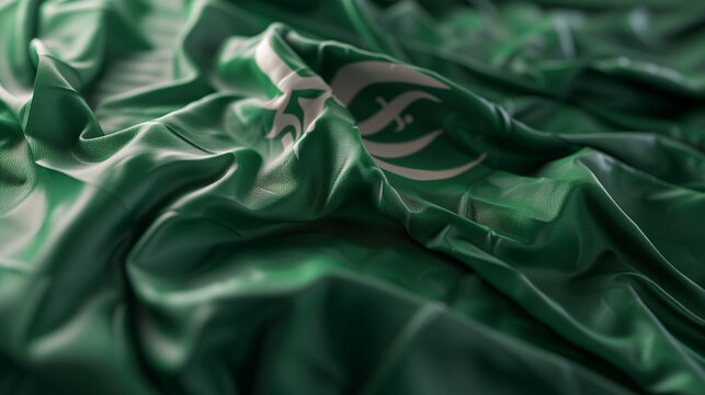 Saudi Arabia Flag for olympic games, elegant wavy flowing silk fabric texture depicting luxury and fluidity.