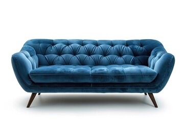 Isolated contemporary blue buttoned sofa.