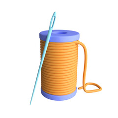 Spool with thread and needle isolated on white background. 3d rendering