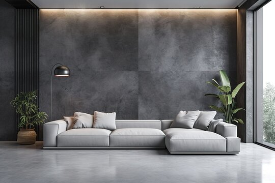 Modern living room interior design and concrete texture wall background.
