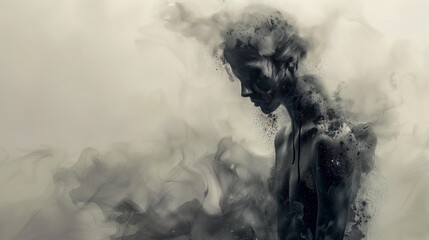 Abstract Figure of a Woman Dissolving into Smoke - Identity Crisis concept Poster with Copy Space