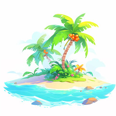 Fototapeta na wymiar Icon, travel concept, palm tree on a small island on a white background, illustration