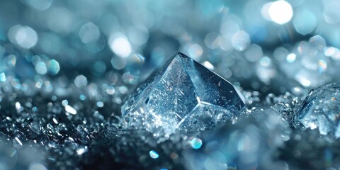 Obraz premium Close up macro photography of light blue diamond mineral rock. Texture. Raw Diamond Crystals Photos. Gemstone. Crystal formation. Minerals. Background