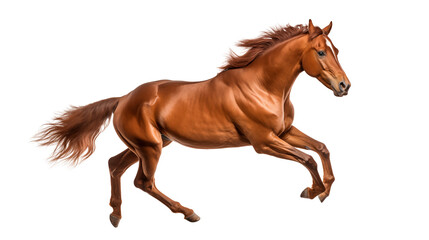 3D rendering of a bay horse trotting Isolated on transparent background.
