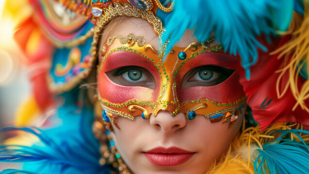 Young woman at the carnival wearing a mask and costume, capturing the essence of a festival in Venice, Italy