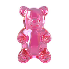 Red Sweet jelly gummy bear isolated on transparent background