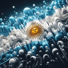 Argentina flag in abstract 3d digital art form, generative AI