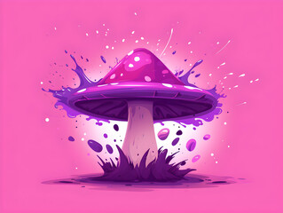 Enchanted Purple Mushroom Illustration with Glossy Cap and Light Spots - Whimsical Nature Art Concept of Fantasy, Magic, and Fairy Tale Imagery