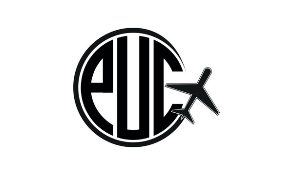 PUC three initial letter circle tour & travel agency logo design vector template. hajj Umrah agency, abstract, wordmark, business, monogram, minimalist, brand, company, flat, tourism agency, tourist