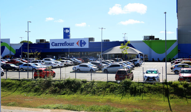 salvador, bahia, brazil - january 12, 2024: facade of a Carrefur supermarket store in the city of Salvador.