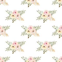 Watercolor floral arrangement seamless pattern on white background