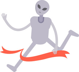 Alien Character Running at Finish Line
