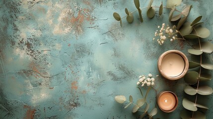 Boho chic botanical rustic flatlay for your product mockup scene creator, text background, copy space. Calm and serene.