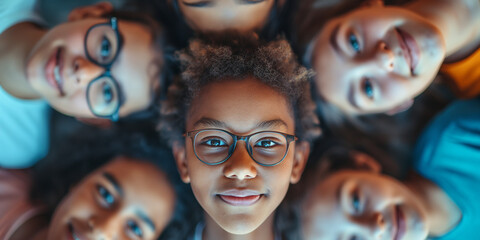 Circle of Smiling Diverse Schoolchildren with Bright Expressions - Powered by Adobe