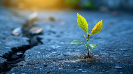 Sapling breaking through concrete, depicting resilient growth and the power of hope
