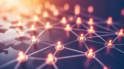 Digital networking concept with blue abstract background, representing futuristic technology and global connectivity