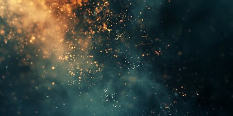 closeup blurry person glowing gold embers smoke machine sky full stars fireballs flying front depicting corgi fire - obrazy, fototapety, plakaty