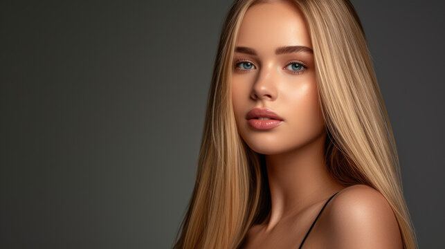 Beautiful blonde girl with perfect skin, cosmetics beauty skin care salon advertisement baner