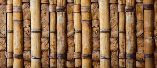 Asian handicrafts made from bamboo trees with a woven bamboo pattern for background.