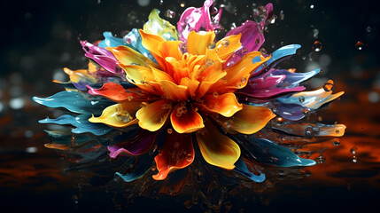 Fototapeta na wymiar A colorful flower with a blue background 
