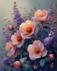 vase flowers pink blue color imagery illustrations animals pale pastel colors wonderful shadows