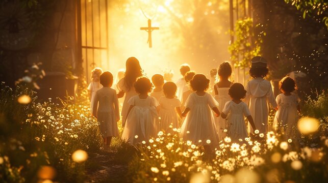 Children going to the first holy communion