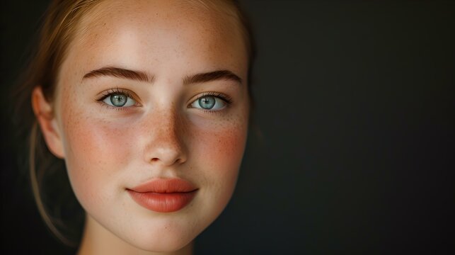 Portrait of a young woman with blue eyes against a dark background. simple elegance in photography. ai-generated image for diverse use. AI