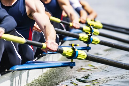 A close-up view of a men’s rowing team