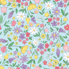 Hand Drawn Cute little Flowers Trend Background seamless pattern vector illustration, Design for fashion, fabric, textile.