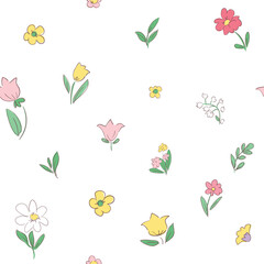 Hand Drawn Cute little Flowers Trend Background seamless pattern vector illustration, Design for fashion, fabric, textile.