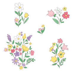 Hand Drawn Set Flowers Decorative elements for design Vector illustration