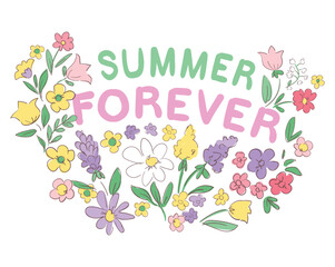 Hand Drawn Flowers Decorative elements for design Vector illustration, Summer Forever.
