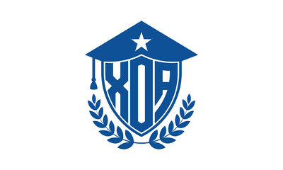XOA three letter iconic academic logo design vector template. monogram, abstract, school, college, university, graduation cap symbol logo, shield, model, institute, educational, coaching canter, tech