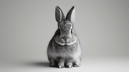 Black and white portrait of a majestic rabbit sitting. studio photography, minimalist style. ideal for themes of pets and nature. AI