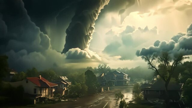 huge tornado hits homes in a suburban community.  Generative AI