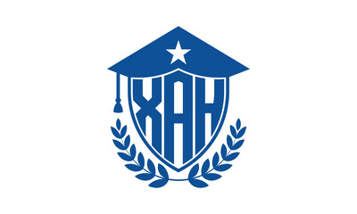 XAH three letter iconic academic logo design vector template. monogram, abstract, school, college, university, graduation cap symbol logo, shield, model, institute, educational, coaching canter, tech