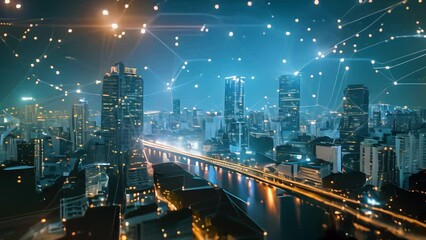 a large metropolis connected by information networks. Generative AI