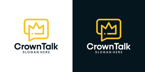 Chat bubble logo design template with crown graphic design illustration. icon, symbol, creative.