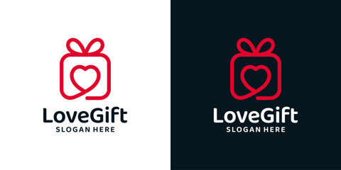 Gift box logo design template with love heart graphic design illustration. icon, symbol, creative.