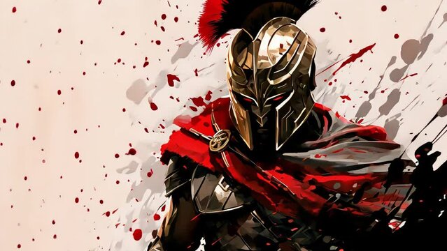 Spartan warrior in full battle outfit on a light background. strength and courage in battle. Generative AI