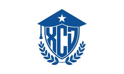 XCD three letter iconic academic logo design vector template. monogram, abstract, school, college, university, graduation cap symbol logo, shield, model, institute, educational, coaching canter, tech