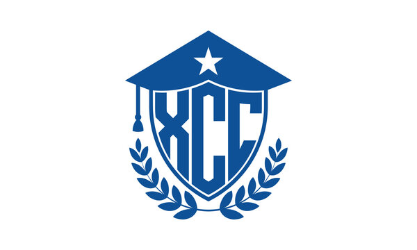 XCC three letter iconic academic logo design vector template. monogram, abstract, school, college, university, graduation cap symbol logo, shield, model, institute, educational, coaching canter, tech